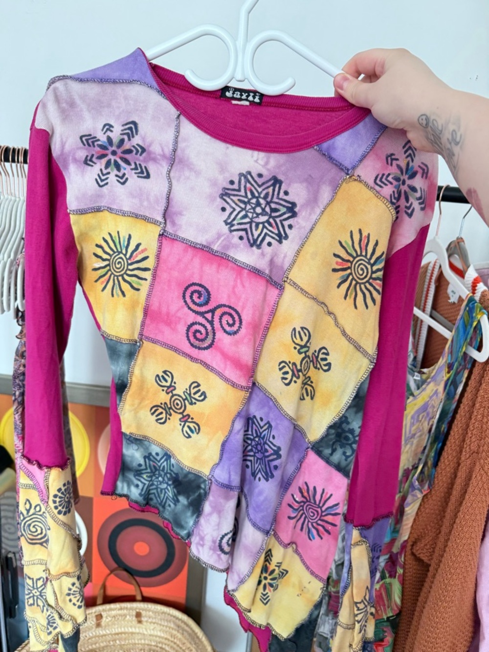 Assymetrical folk art long sleeve tee